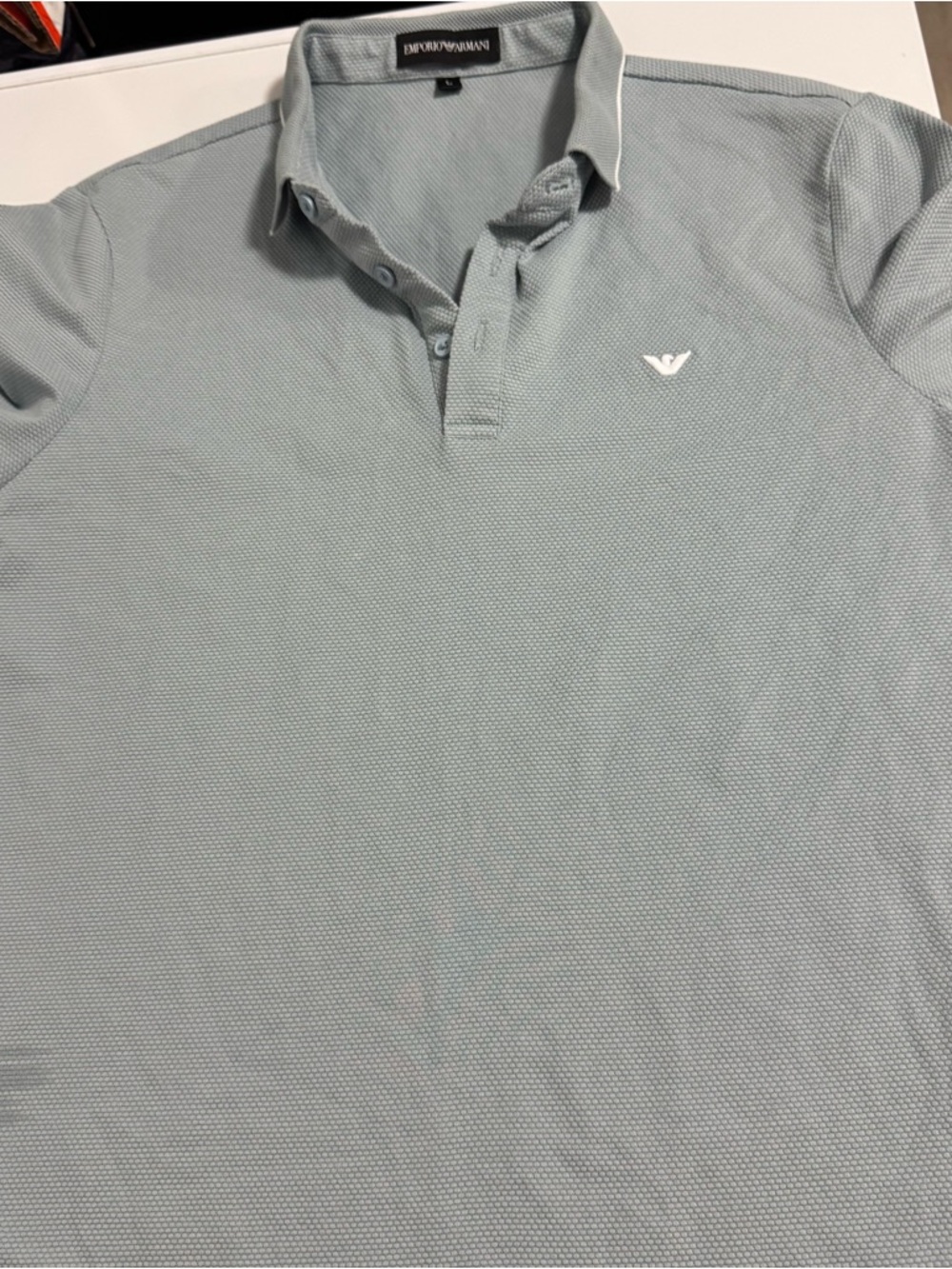 Emporio Armani Men’s Pale Blue Polo with Signature Logo